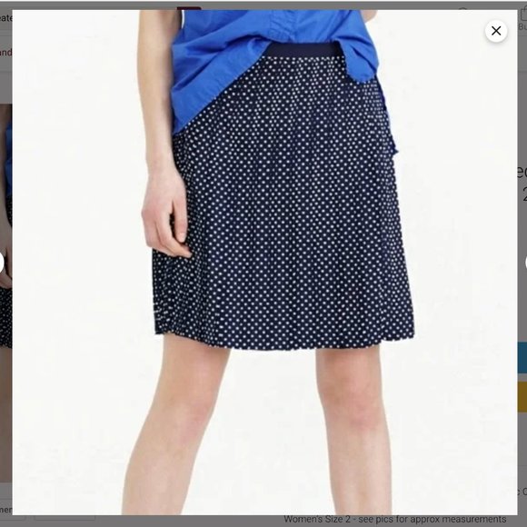 J Crew Navy Pleated Polka Dot Skirt Size 2 - Picture 2 of 11